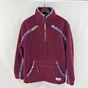 HOOEY Aztec Fleece Pullover 1/4 Zipper Collar Maroon Red Mens Size Small
